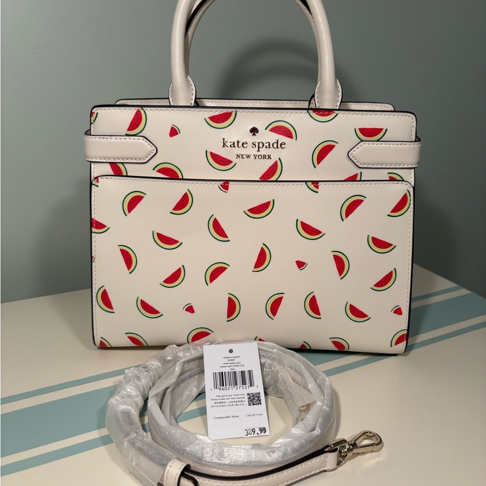 Kate Spade Cream and Red Satchel with Structured Design